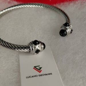 Lucano Geovanni Stainless Steel Black Cable Bracelet